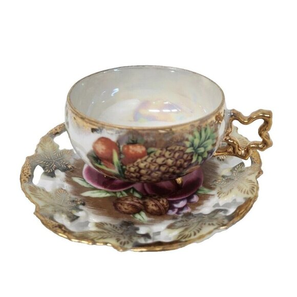 Royal Sealy Other - VTG Royal Sealy Japan Pineapple Fruit Gold Leaf Accent Footed Tea Cup & Saucer